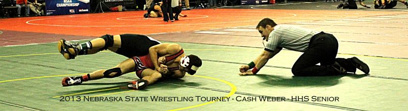Hemingford Senior Cash Weber is shown winning by Fall at 138 Pounds in the 2013 Nebraska State Wrestling Meet (Click on Pic to enlarge)